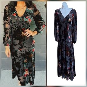 In Loom Velvet Burnout Floral Maxi Dress Size S Black Whimsigoth Witchy Bloggers